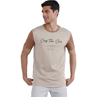Men Cream Brown Typographic Printed Cotton Ringer T-shirt Men Cream Brown Typographic Printed Cotton Ringer T-shirt
