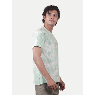                       Men Light Green Tie and Dye Cotton Crew Neck T-Shirt                                              