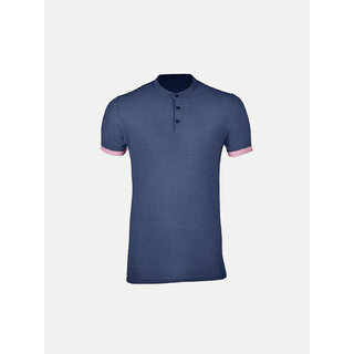                       Men Blue Henley Neck T Shirt                                              