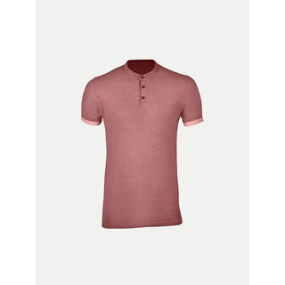                       Men Red Henley Neck Tee with Contrast Sleeve                                              