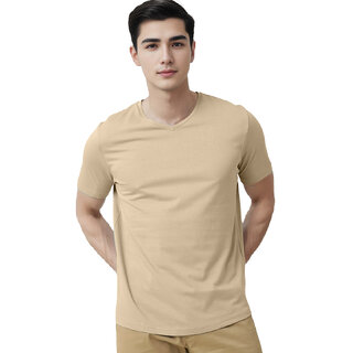                       Men Beige V neck T-shirt                                              