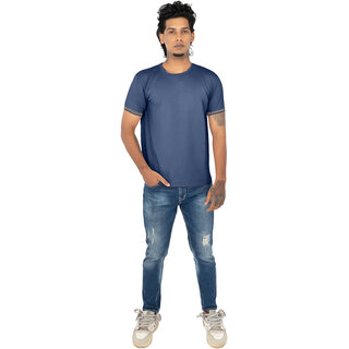                       Men Contrast Banded Sleeve Navy T-shirts                                              