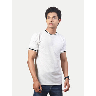                       Men White Round Neck Tee with Sleeve Print                                              