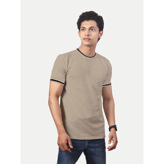                       Men Beige Round Neck Tee with Sleeve Print                                              