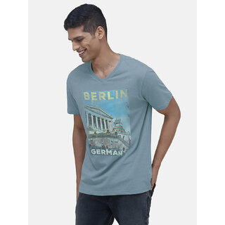                       Men Teal Digital Printed Cotton T-shirt                                              