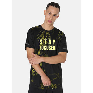                       Men Black Graphic Printed and textured polyester T-shirt                                              