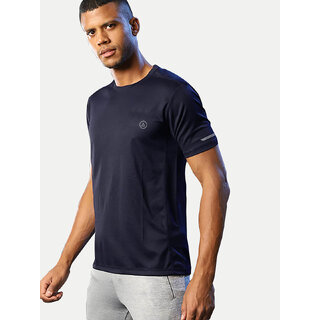                       Men Navy Polyester Active Crew Neck T-Shirt                                              