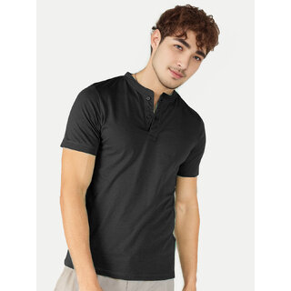                       Men black Henley neck T-shirt                                              