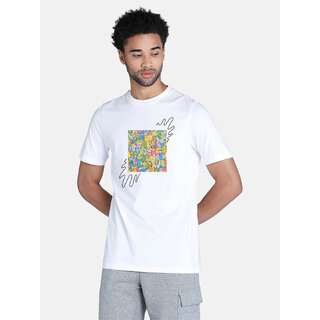                       Men White Typographic Printed Cotton T-shirt                                              