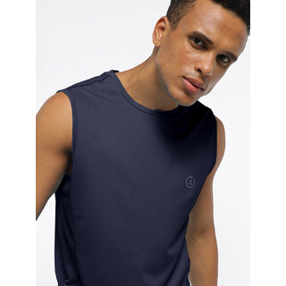                       Men Dark Navy Textured Sleeveless Sports T-shirt                                              