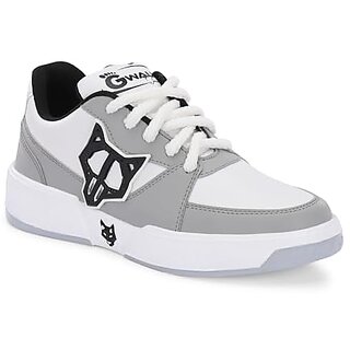                       G WALK Mesh & Synthetic Men's Casual Sports Lace Up Shoes (White & Black)                                              