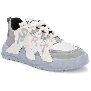                       G WALK Mesh & Synthetic Men's Casual Sports Lace Up Shoes (Gray & White)                                              