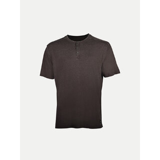                       Men Black Washed Henley Tee                                              