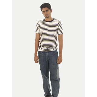                       Men Navy Crew neck Striped T-shirt                                              