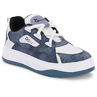                       G WALK Mesh & Synthetic Men's Casual Sports Lace Up Shoes (Blue & White)                                              