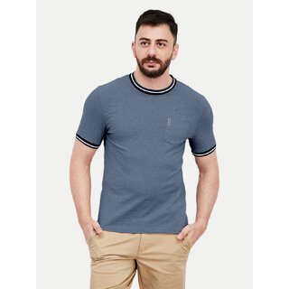                       Men Dark Grey Contrast Collar Polo                                              