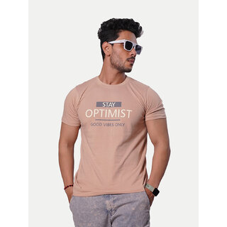                       Men Stay Optimist Printed Tees- Pink Colour                                              