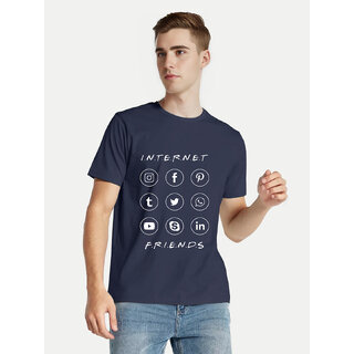                       Men Navy Printed Crew Neck T-shirt                                              