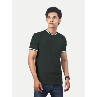                       Men Olive Round Neck Tee with Sleeve Print                                              