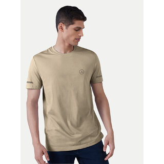                       Men Beige Polyester Active Crew Neck T-Shirt                                              