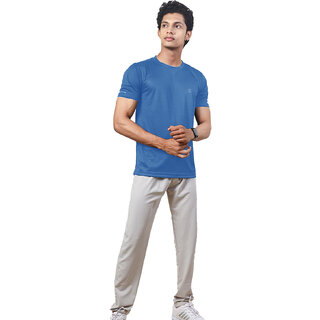                       Men Light Blue Polyester Active Crew Neck T-Shirt                                              