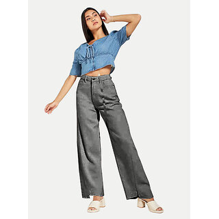                       Womens Wide Leg  Charcoal Denim Pants                                              