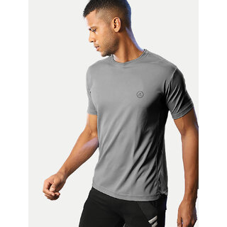                       Men Grey Polyester Active Crew Neck T-Shirt                                              