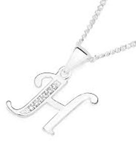 Silver Cursive H Initial Pendant with Link Chain for Women  Girls Sterling Silver