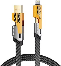 Digimate Type C 1 m Braided 4 in 1 65W Fast Charging Cable Compatible for-iPhone & Android with MFI Certified (1 Meter)  (Compatible with Apple & Android, Black, One Cable)