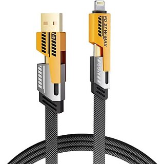 Digimate Type C 1 m Braided 4 in 1 65W Fast Charging Cable Compatible for-iPhone & Android (1 Meter) (Compatible with Apple & Android, Black, One Cable)