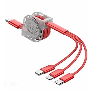                       Digimate Retractable 2.4 A Multi Pin (Type C, Micro, Lightning 8 Pin Cable 1 Meter (Red)                                              