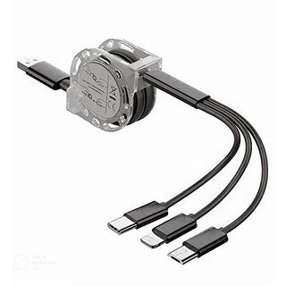                       Digimate Retractable 2.4 A Multi Pin (Type C, Micro, Lightning 8 Pin Cable 1 Meter (Black)                                              