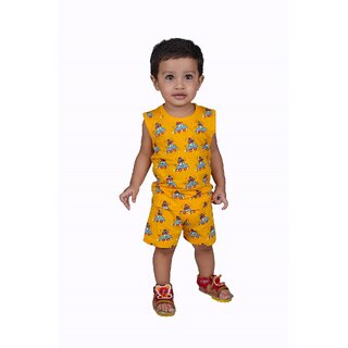 Kid Kupboard Cotton Baby Boys T-Shirt and Short Set, Yellow, Sleeveless, 2-3 Years KIDS6517