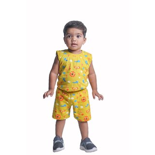                       Kid Kupboard Cotton Baby Boys T-Shirt and Short Set, Yellow, Sleeveless, 2-3 Years KIDS6520                                              