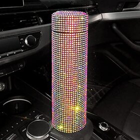 500ml Rhinestone Bottle Stainless Steel Water Bottle Bling Rhinestone Thermos Coffee Cup Car Tumbler White