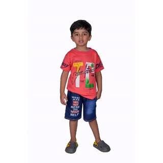Kid Kupboard Cotton Boys T-Shirt and Short Set, Multicolor, Half-Sleeves, 5-6 Years KIDS6526