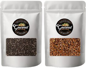 (Pack of 2) Gourmet Chia Seeds and Flax SeedsSeeds 200g each Raw Seeds for Eating