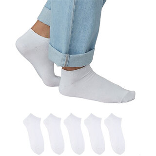 Unisex White ankle length socks pack of 5