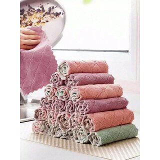 Kitchen Household Coral Velvet Dishwashing Cloth Non-Shedding Non-Oil Decontamination Absorbent Two-Color Cleaning Cloth