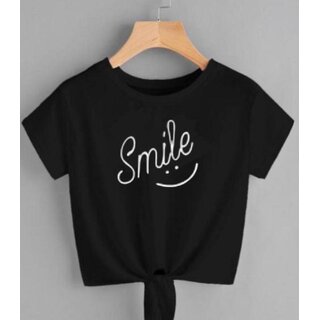                       Minha crop t shirt black colour for women  girls                                              