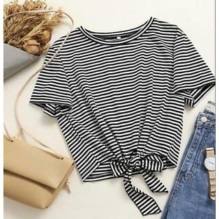                       Minha crop striped t shirt for girls                                              