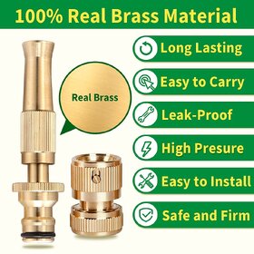 Brass Water Spray Nozzle Suitable for 1/2 Hose Pipe Adjustable Brass Spray Nozzle Water Pressure Booster Brass Nozzle W