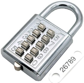 10 Digit Push Button Combination Padlock, 5 Digit Locking Mechanism,Silver