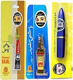 Hashmi Women's Kajal Tube, Surma and Khol Kajal Pack of 3 (black, 10 ml)