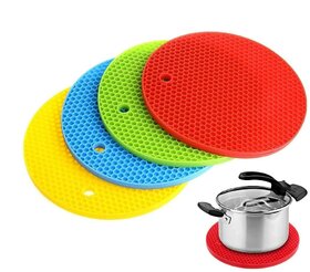 KUBAVA Heat Resistant Silicone Mats for Kitchen Trivets, Pack of 4, Round, Multi Color