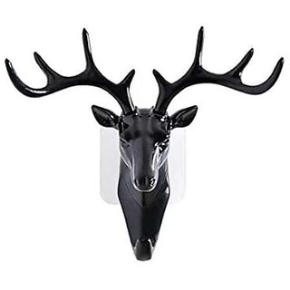                       Decorative Multipurpose Self Adhesive Deer Head Hanger Hooks (Black) Set of (1)                                              