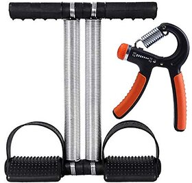 SRYFIT Double Spring Tummy Trimmer with Adjustable Hand Gripper Combo for Men/Women (Black And Orange).