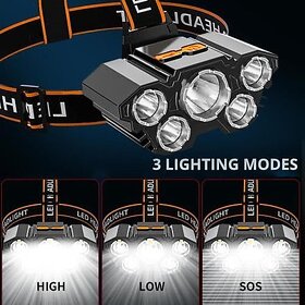 5LED Headlight Flashlight Rechargeable Light with Flashing for Outdoor Climbing  Camping Light, Guidance, Construction