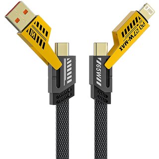                       Multi USB Charger Cable, 4-in-1 USB C Cable 65W Fast Charging  Data Sync Flat Braided Anti-Tangle Phone Charger Cord                                              