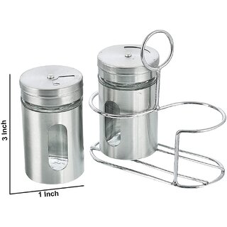                       neelu Spice JarSteel Glass with Holder Stand(Set of 2)Salt Pepper Shaker                                              